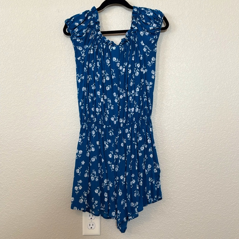 Kate Spade Blue Macaw Romper, Floral off the Shoulder. Size Small. Fits XS-M - Picture 4 of 6